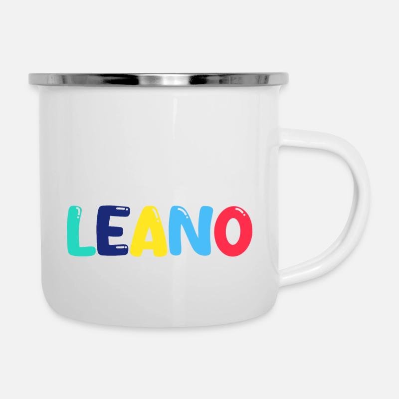 Name - Leano, - Emaille-Tasse - Weiß
