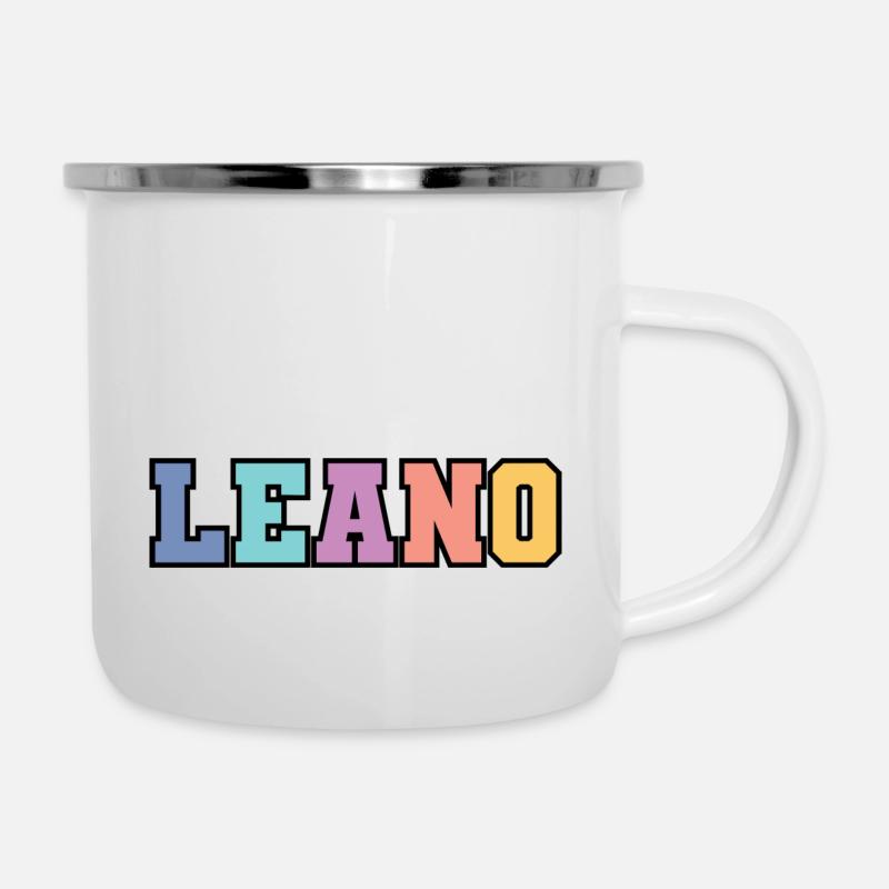 Name - Leano - Emaille-Tasse - Weiß