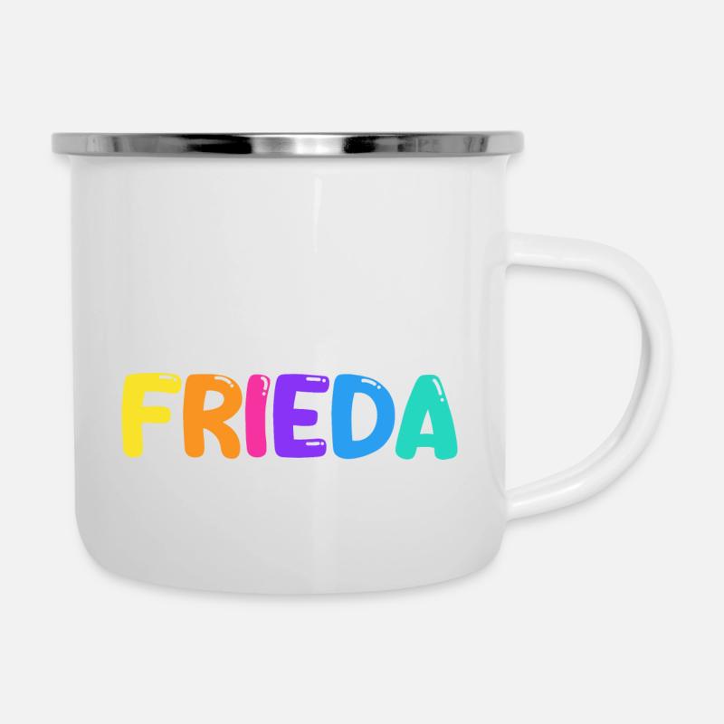 Name - Frieda - Emaille-Tasse - Weiß