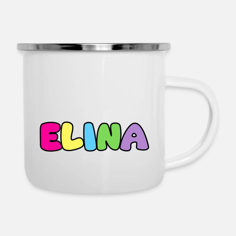 Name - Elina - Emaille-Tasse - Weiß