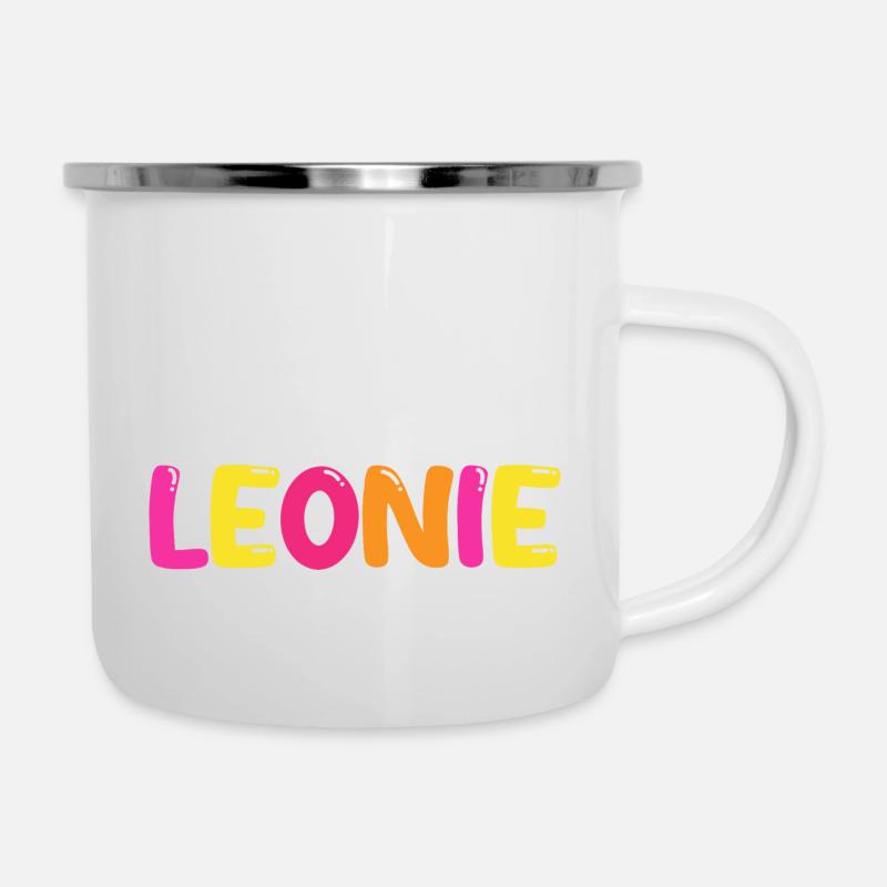 Name - Leonie - Emaille-Tasse - Weiß
