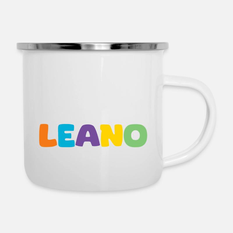 Name - Leano - Emaille-Tasse - Weiß