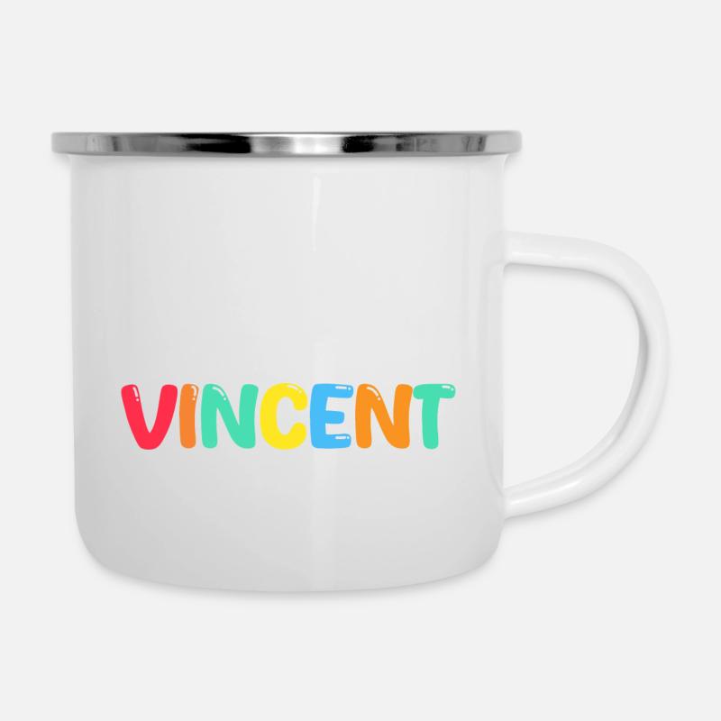 Name - Vincent - Emaille-Tasse - Weiß