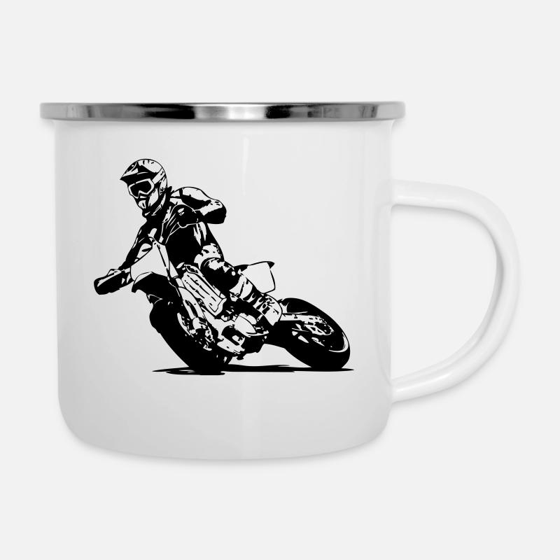 Supermoto - Supermotard - Emaille-Tasse - Weiß