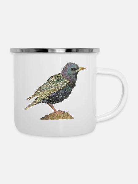 Star Vogel starling - Emaille-Tasse - Weiß
