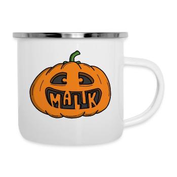 Malik Halloween Kürbis - Emaille-Tasse - Weiß - Rechts