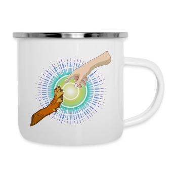 Hundepfote Menschenhand - Emaille-Tasse - Weiß - Rechts
