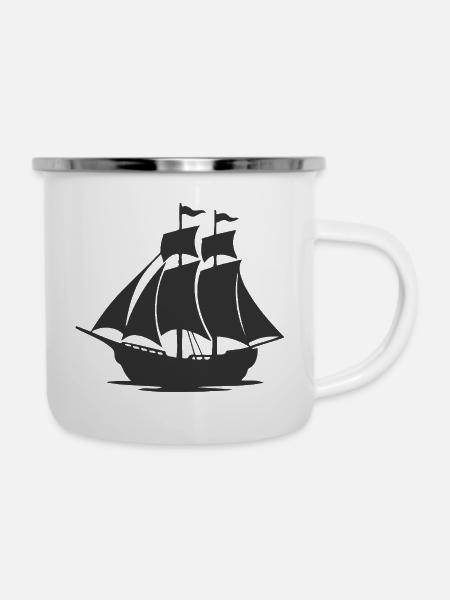 Mysteriöse Silhouette eines Segelschiffs - Emaille-Tasse - Weiß