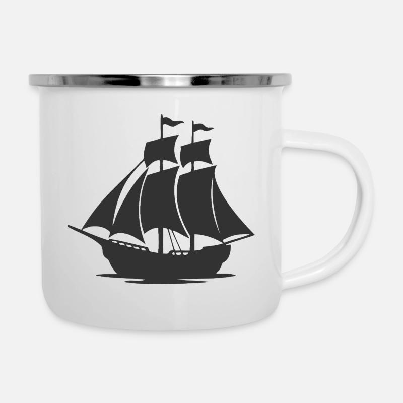 Mysteriöse Silhouette eines Segelschiffs - Emaille-Tasse - Weiß
