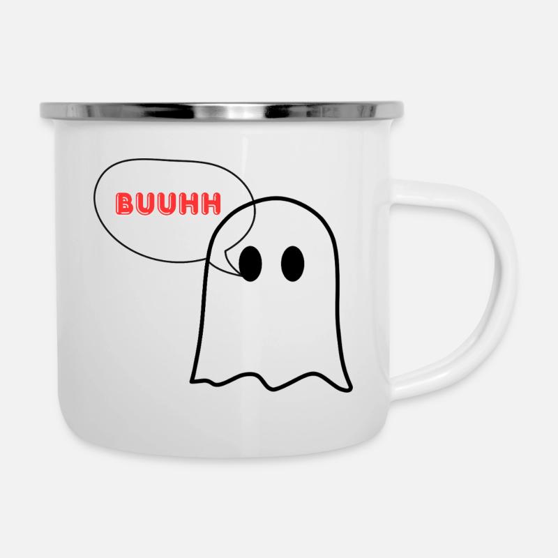 Ausdrucksvolle Comic-Redewendung - Emaille-Tasse - Weiß