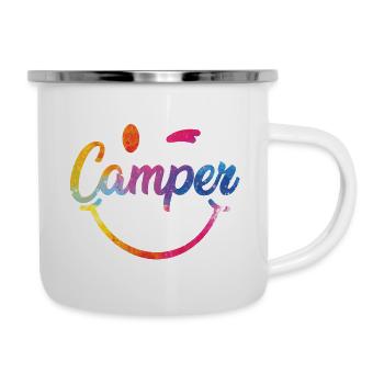 Bunter Camper Smiley Logo - Emaille-Tasse - Weiß - Rechts