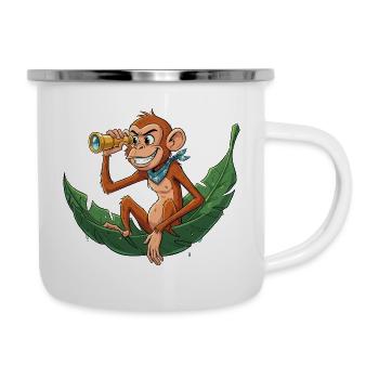 Abenteueraffe mit Fernrohr - Emaille-Tasse - Weiß - Rechts