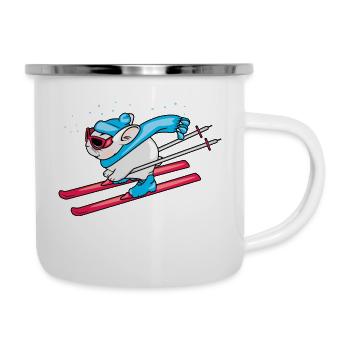 Funny rabbit on skis - Camper Mug - white - Right