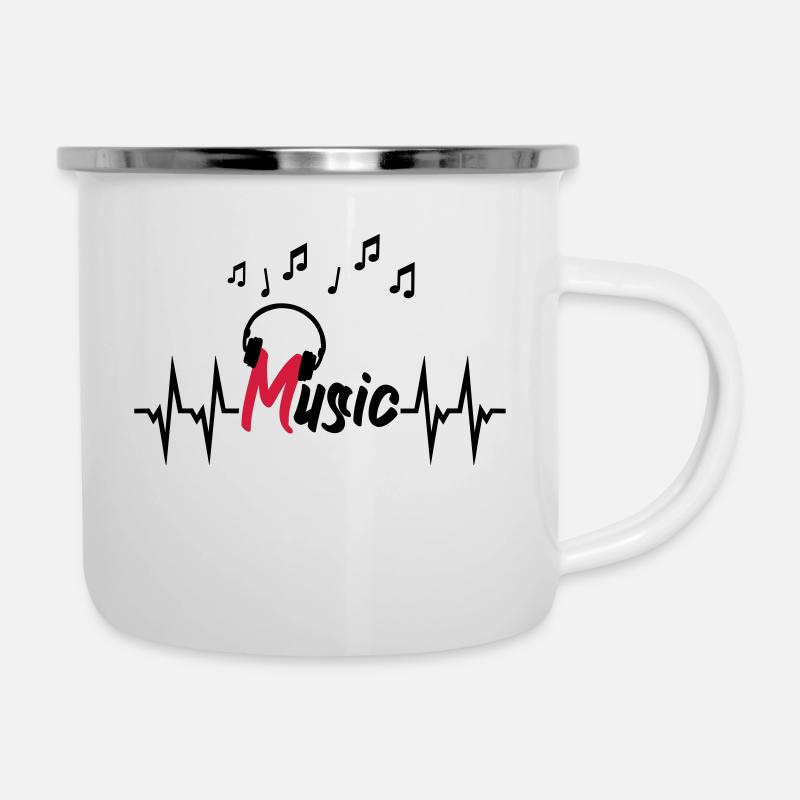 Musik Herzschlag und Kopfhörer - Emaille-Tasse - Weiß