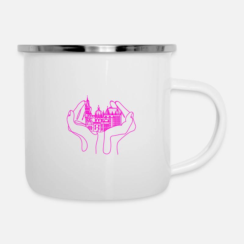 Stad Aachen, Dom, Lineart - Emaille-Tasse - Weiß