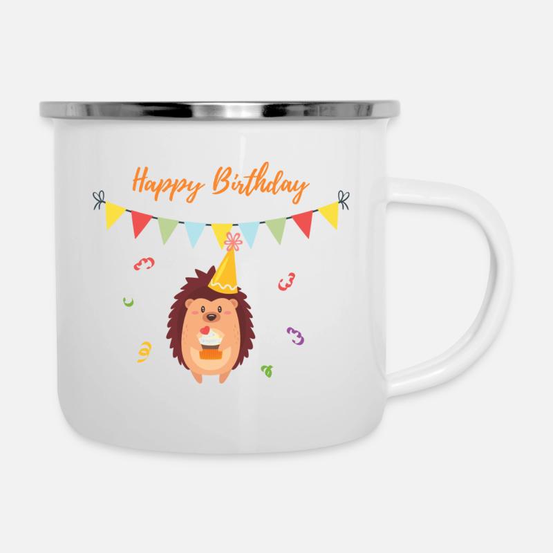 Hérisson Joyeux Anniversaire - Tasse émaillée - blanc