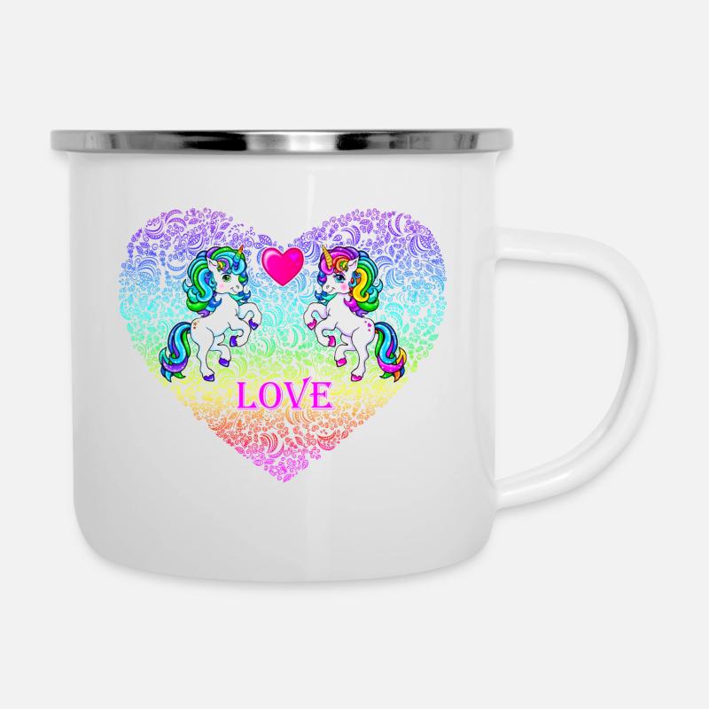 zwei Einhörner Liebe Valentinstag 2022 - Emaille-Tasse - Weiß