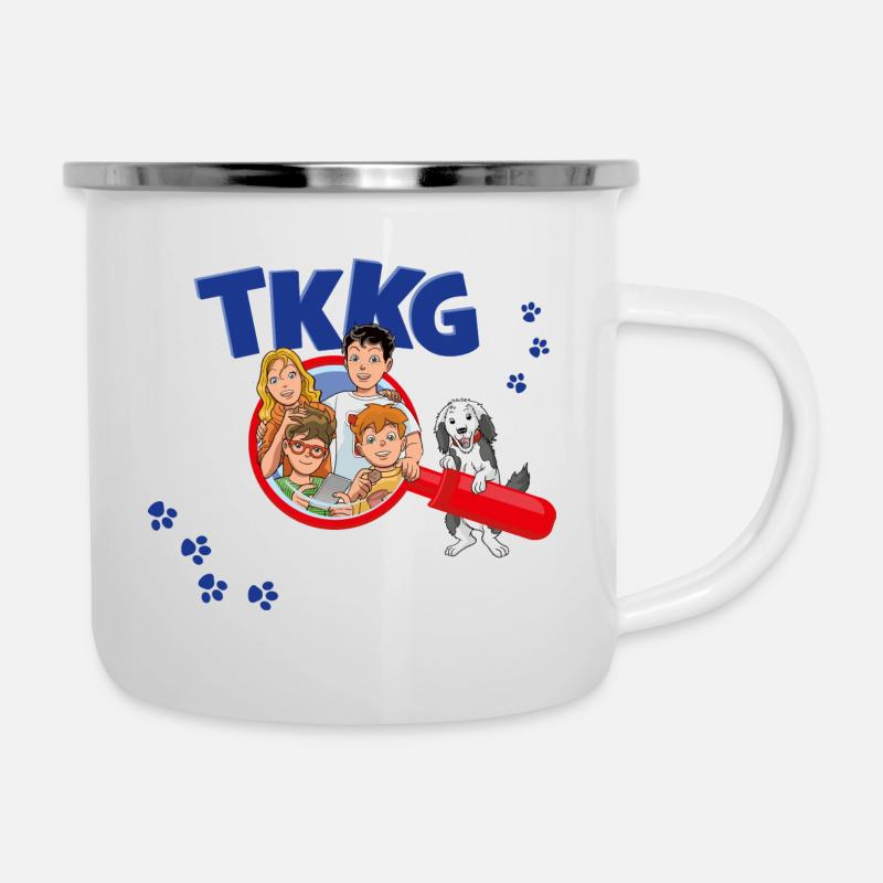 TKKG Junior Lupe mit Pfoten und Oskar - Emaille-Tasse - Weiß
