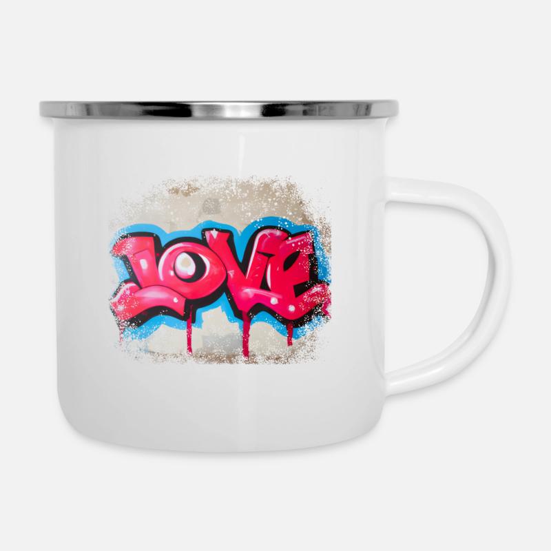 Graffiti Love - Emaille-Tasse - Weiß