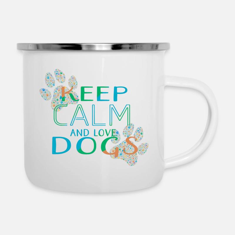 Keep calm and love dogs - Emaille-Tasse - Weiß