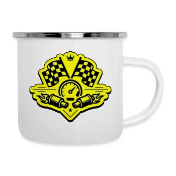 Racing Rennflagge Auspuff Tacho - Emaille-Tasse - Weiß - Rechts