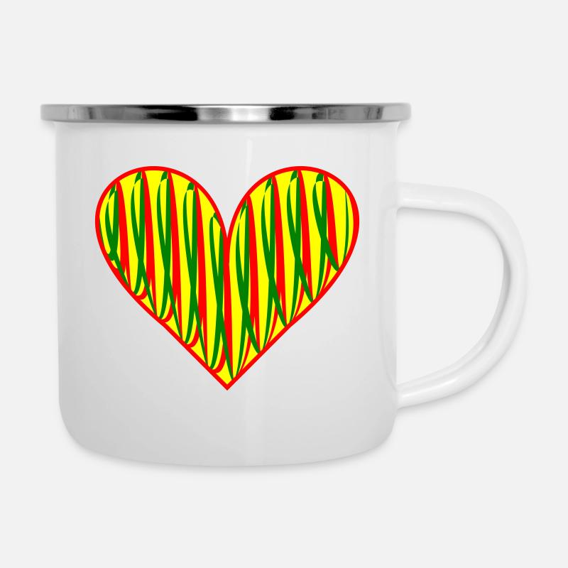 Abstraktes Herz mit buntem Muster - Emaille-Tasse - Weiß