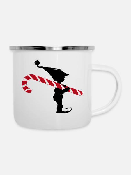 Lustiger Weihnachtswichtel mit Zuckerstange - Emaille-Tasse - Weiß