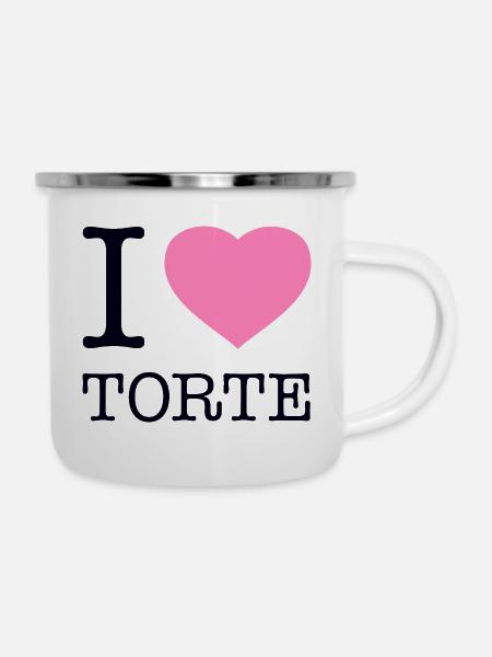 I love Torte - Emaille-Tasse - Weiß