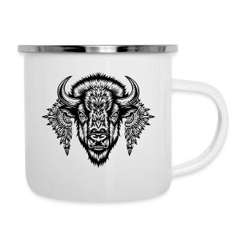 Glyphe ornemental du bison - Tasse émaillée - blanc - Droite