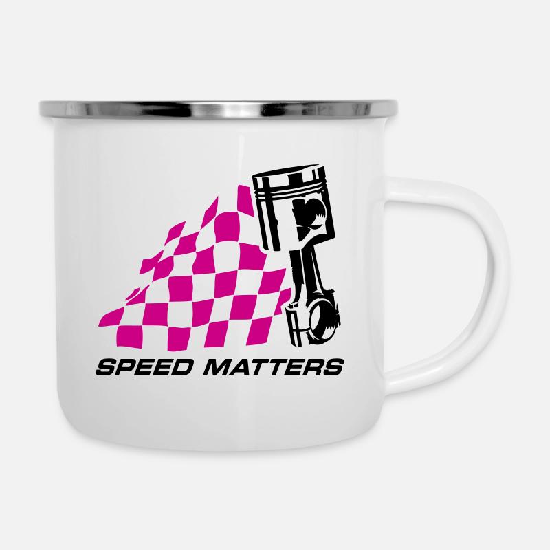 SPEED MATTERS (RACE FLAG, PISTON) - Camper Mug - white