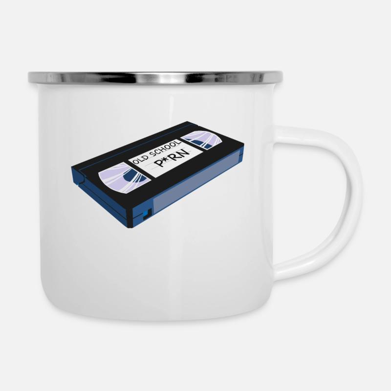OLD SCHOOL P*RN vhs - Emaille-Tasse - Weiß