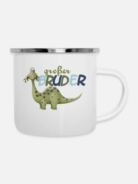 großer Bruder Dinosaurier - Emaille-Tasse - Weiß