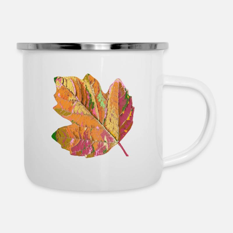 buntes Blatt, Laub, Baum, bunt, Jahreszeit, Herbst - Emaille-Tasse - Weiß