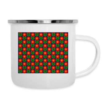 Retro runde Blumen 60er 70er Vintage altes Design - Emaille-Tasse - Weiß - Rechts