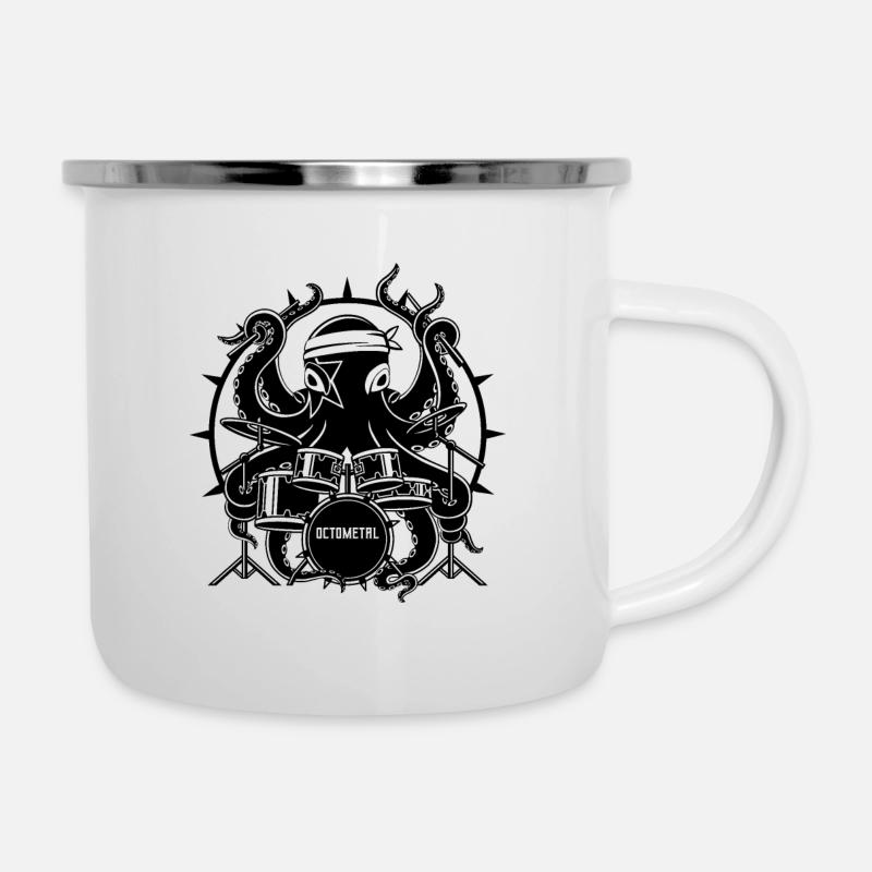 Octopus Drummer black - Tasse émaillée - blanc