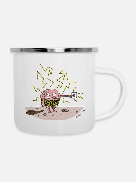 Steinzeit-Hirn - Emaille-Tasse - Weiß