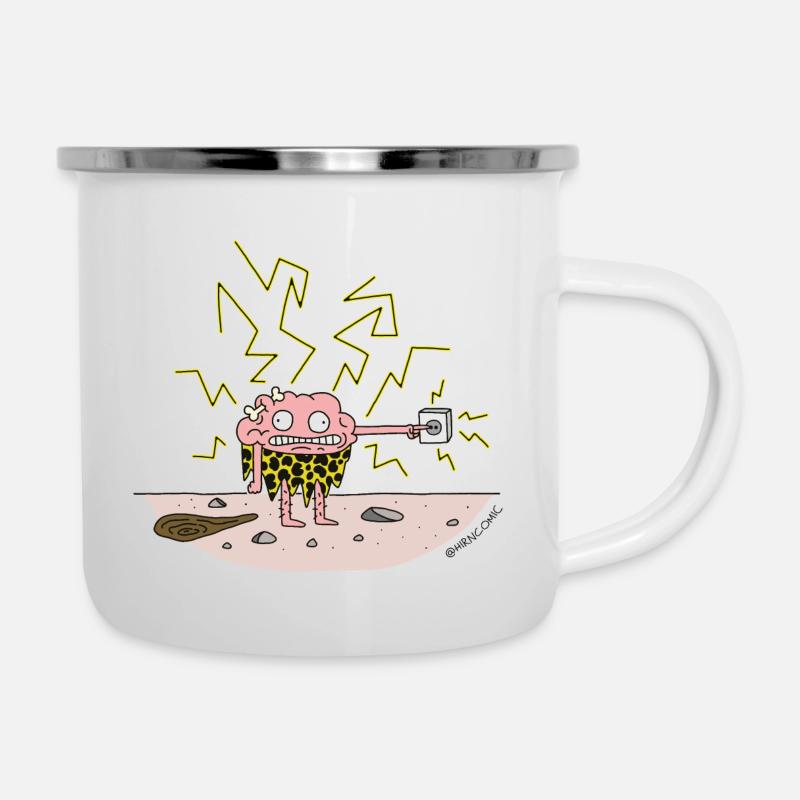 Steinzeit-Hirn - Emaille-Tasse - Weiß