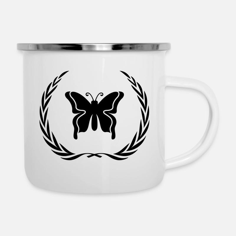 Schmetterling Symbol Kranz - Emaille-Tasse - Weiß