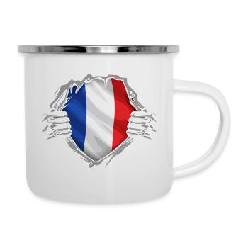 Französische Flagge zerrissen, patriotischer Stil Frankreichs - Emaille-Tasse - Weiß - Rechts