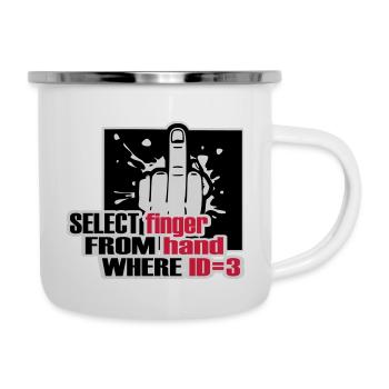 SELECT finger FROM hand - Emaille-Tasse - Weiß - Rechts