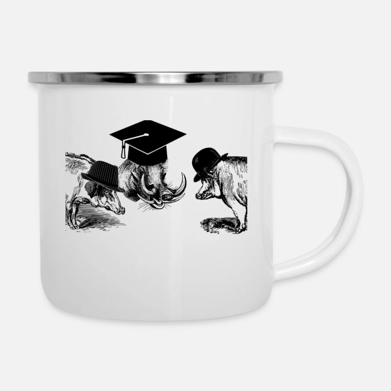 Schweine mit Hüten2 - Emaille-Tasse - Weiß