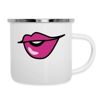 niedlich kissy aufgeworfenen Lippen mit einem - Emaille-Tasse - Weiß - Rechts