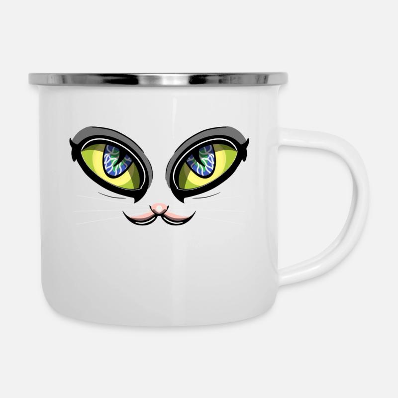 yeux de chat - Tasse émaillée - blanc