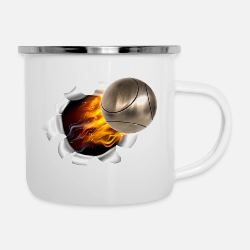 Boule Kugel on fire - Emaille-Tasse - Weiß