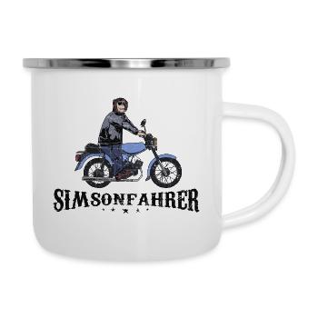Simsonfahrer Cooler Affe m. Simson DDR Retro Mofa - Emaille-Tasse - Weiß - Rechts