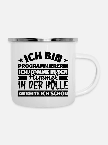Programmiererin Geschenk lustig Himmel Hölle - Emaille-Tasse - Weiß