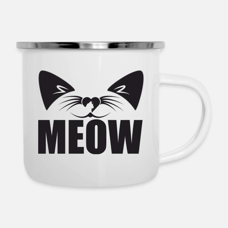 Meow Katze Katzenohren - Emaille-Tasse - Weiß