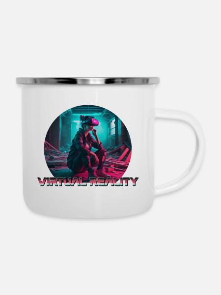Virtueller Verzicht - Emaille-Tasse - Weiß