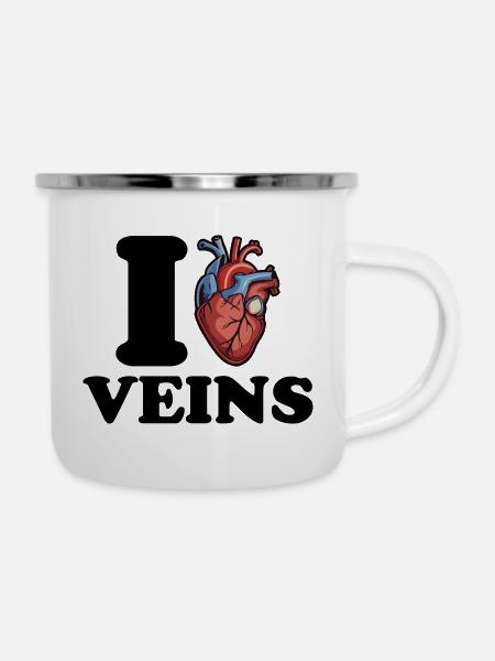Ich liebe Venen - Blutabnehmen - Emaille-Tasse - Weiß