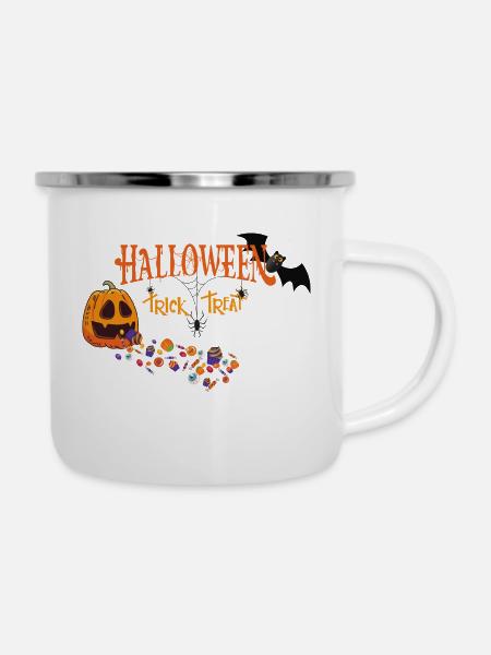Halloween Trick or Treat - Emaille-Tasse - Weiß